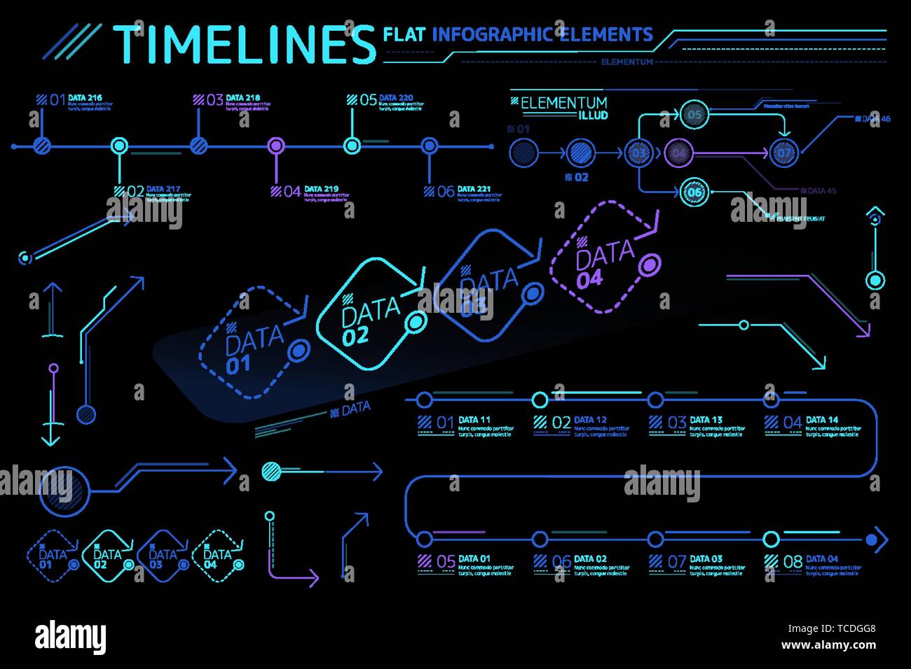 Timelines Flat Infographic Elements Collection Stock Vector