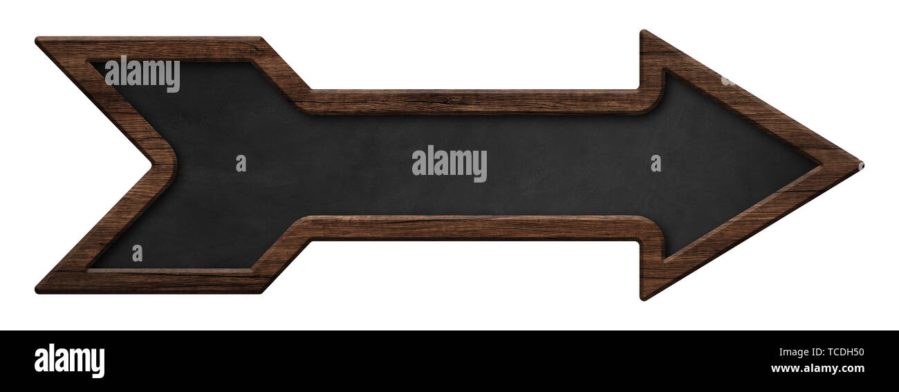 Oblong blackboard with dark wooden frame and arrow shape Stock Photo