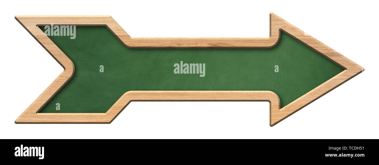 Oblong green blackboard with bright wooden frame and arrow shape Stock Photo