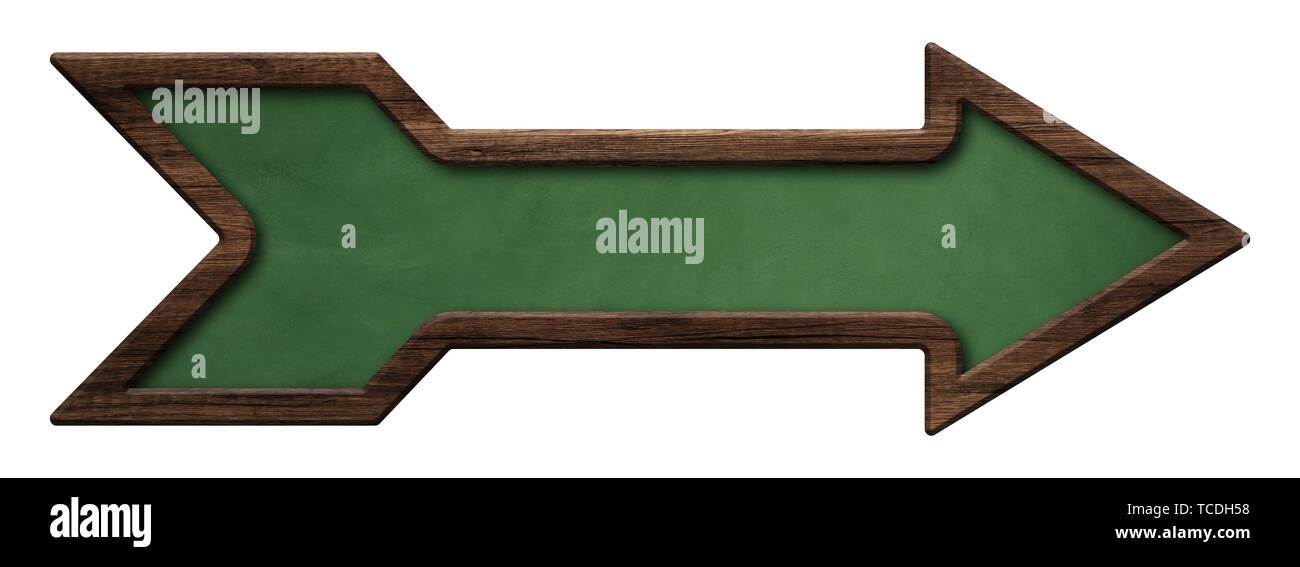 Oblong green blackboard with dark wooden frame and arrow shape Stock Photo