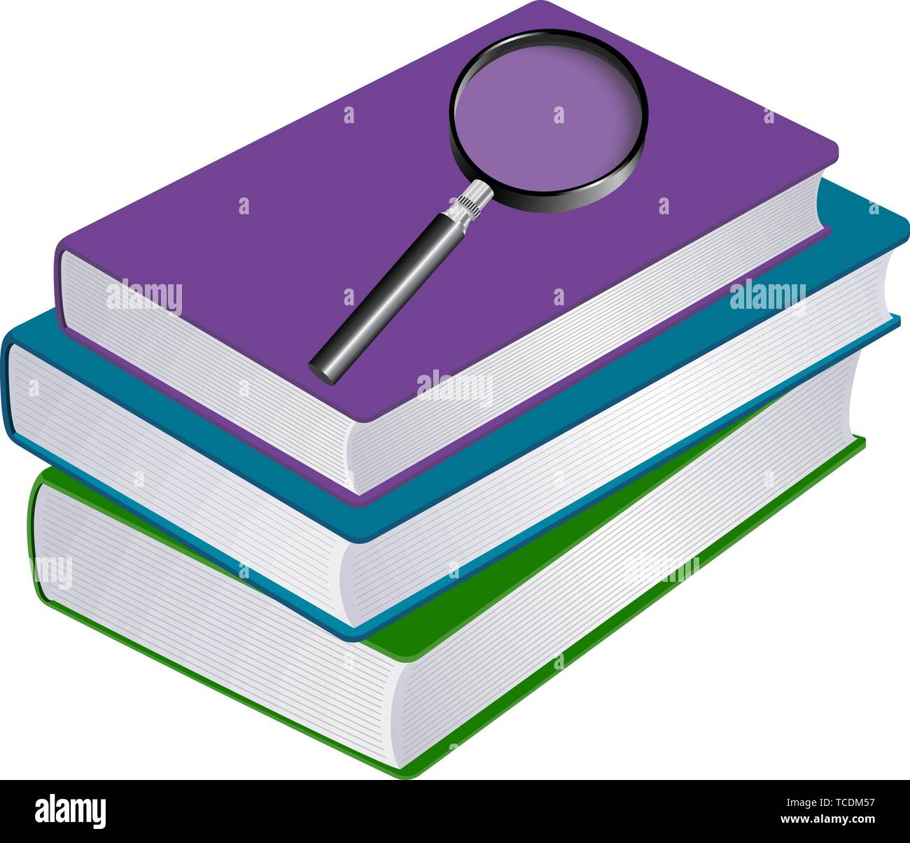 Illustration of stack of books with magnifier Stock Vector Image & Art