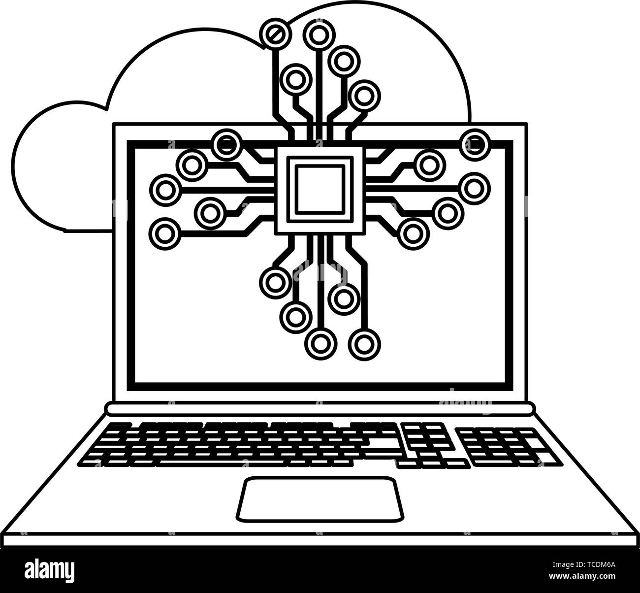Cloud computing and technology symbols in black and white Stock Vector