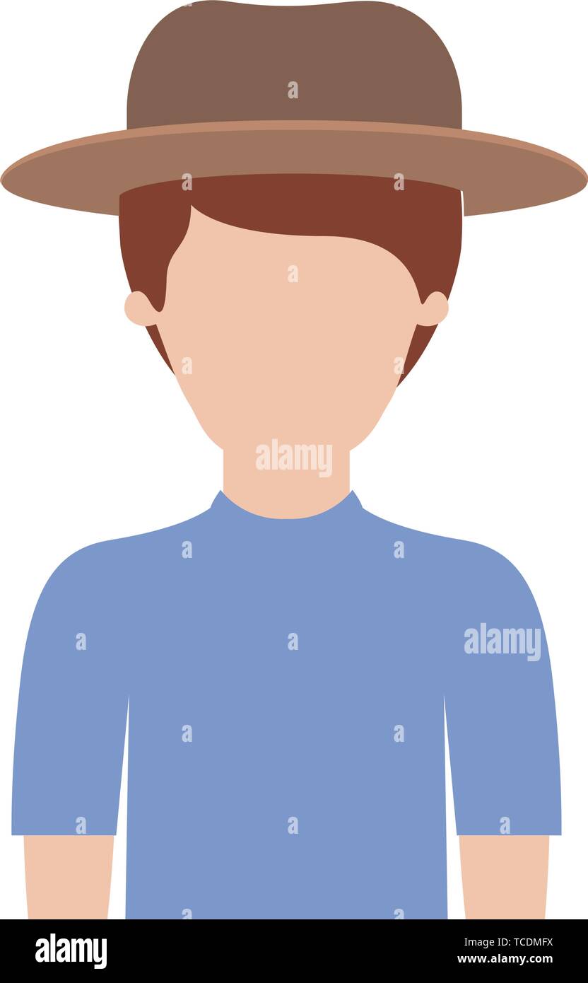 Half Face Less faceless man half body with hat and t-shirt with short hair in colorful ...