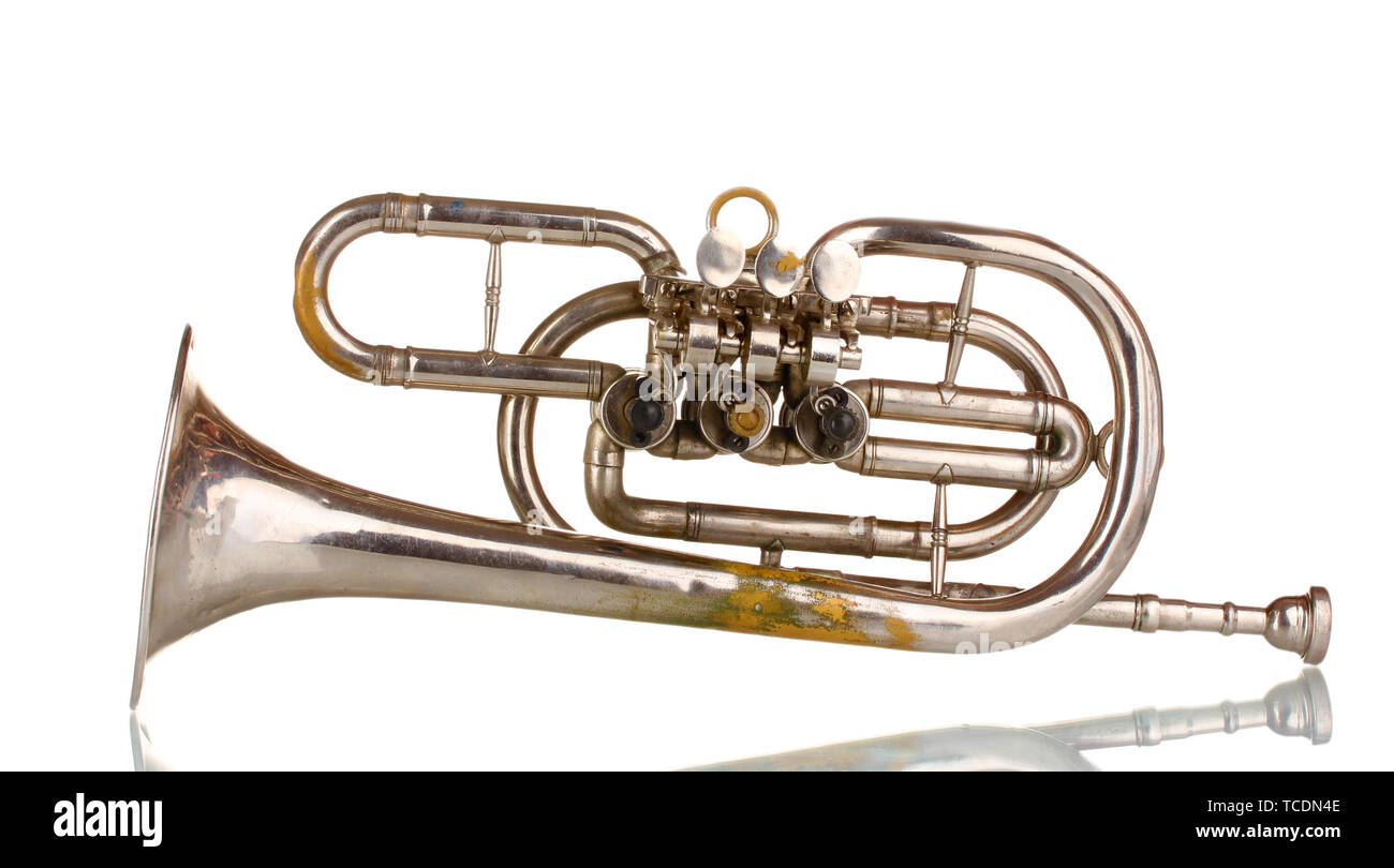 old trumpet isolated on white Stock Photo - Alamy