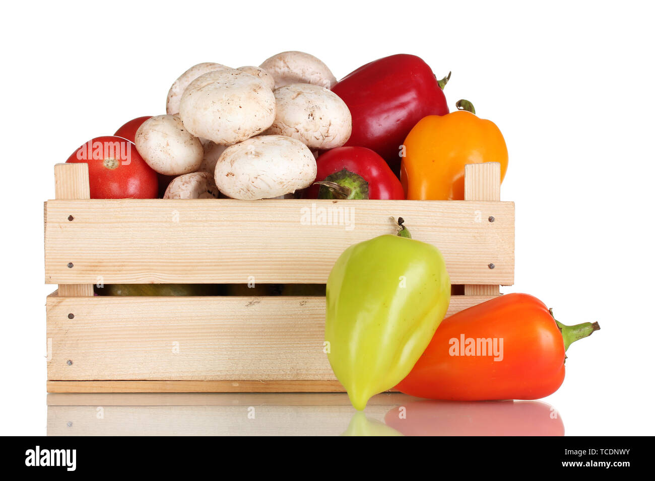 fresh vegetables in wooden box isolated on white Stock Photo - Alamy