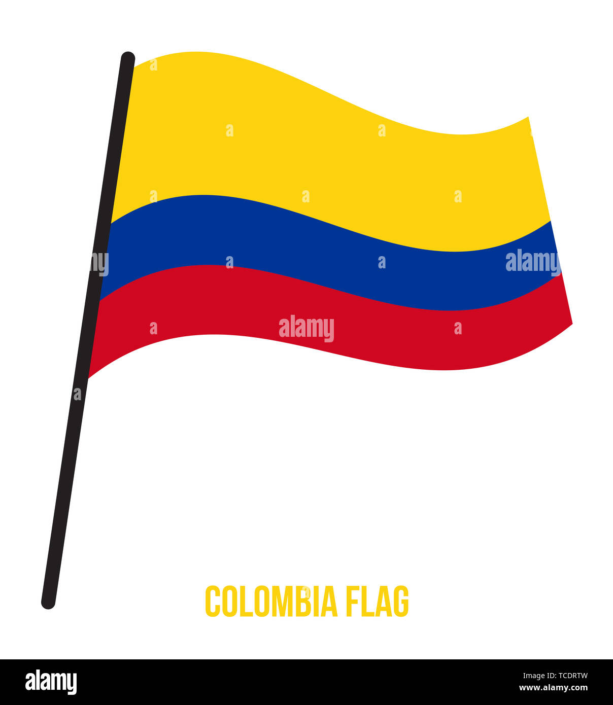 Colombia Flag Waving Vector Illustration on White Background. Colombia National Flag. Stock Photo