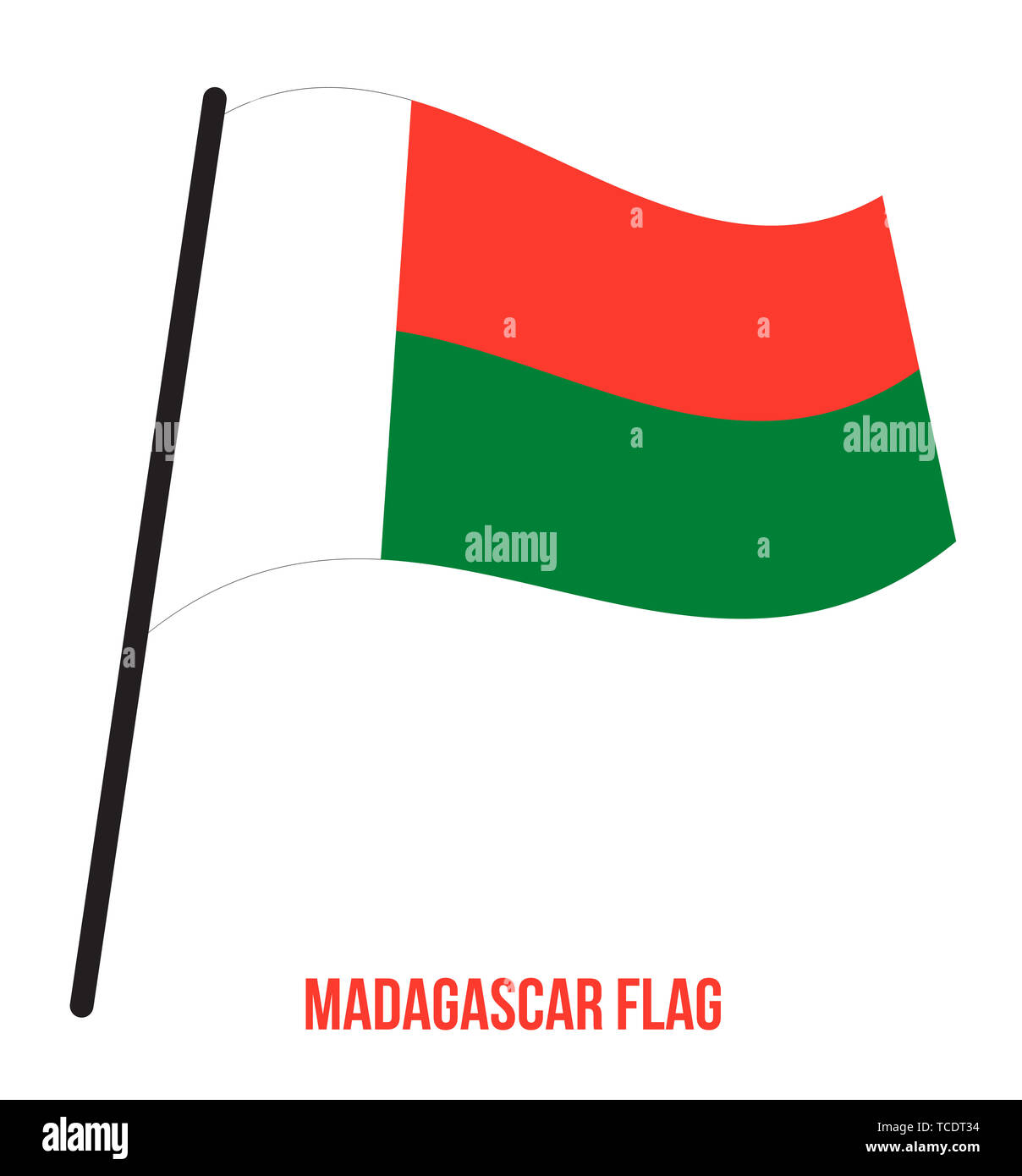 Madagascar Flag Waving Vector Illustration on White Background. Madagascar National Flag. Stock Photo