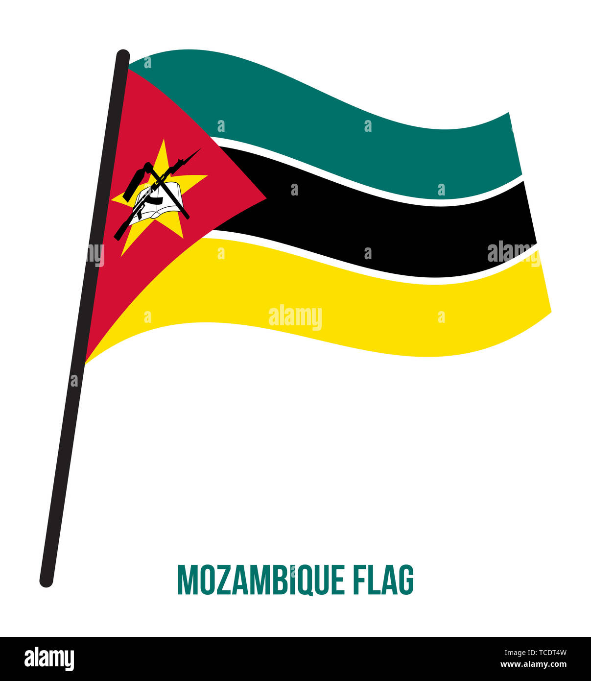 Mozambique Flag Waving Vector Illustration on White Background. Mozambique National Flag. Stock Photo