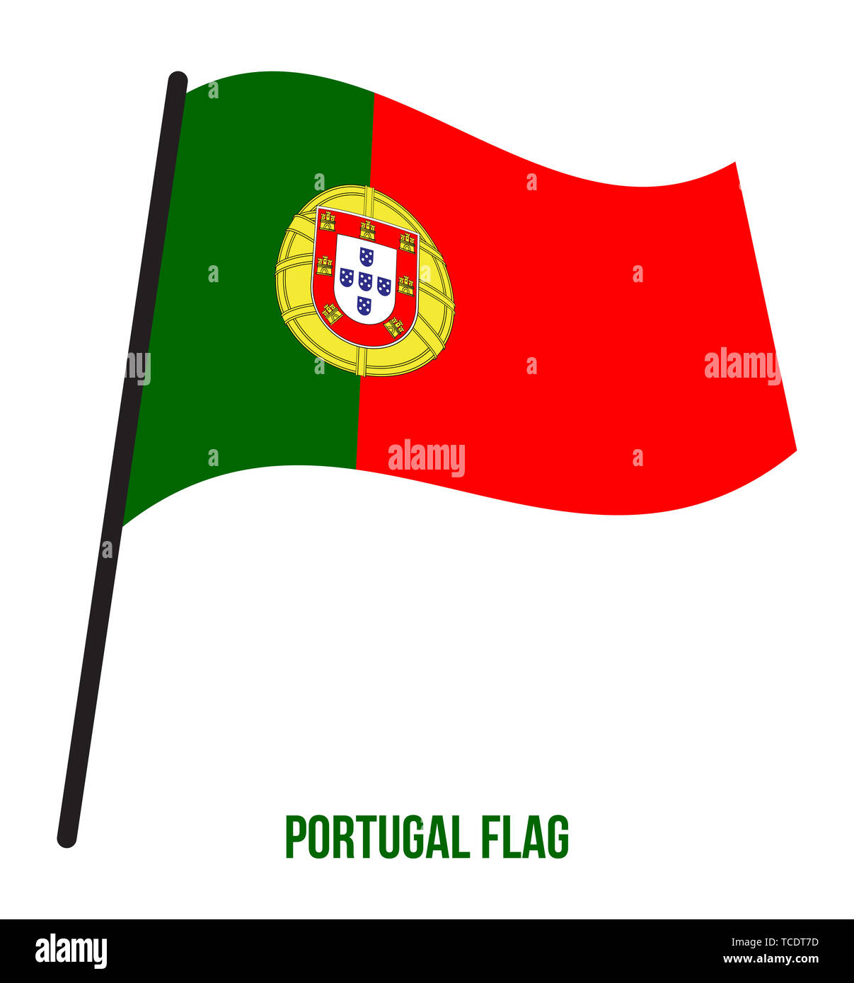 Portugal Flag Waving Vector Illustration on White Background. Portugal National Flag. Stock Photo