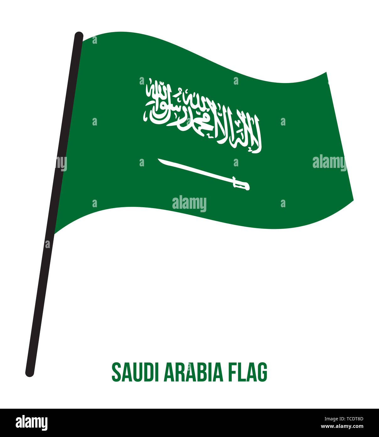 Saudi Arabia Flag Waving Vector Illustration on White Background. Saudi Arabia National Flag. Stock Photo