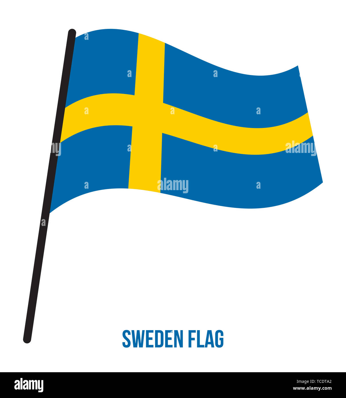 Sweden Flag Waving Vector Illustration on White Background. Sweden National Flag. Stock Photo