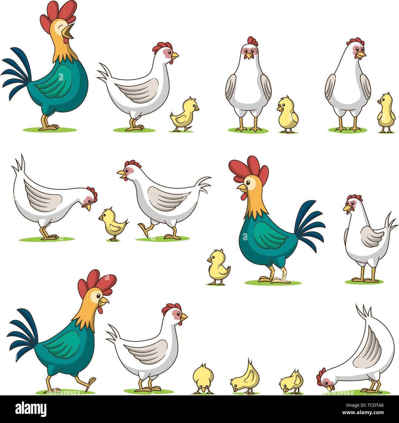 Collection Of Cute Cartoon Chicken Isolated On White Background Stock Vector Image Art Alamy