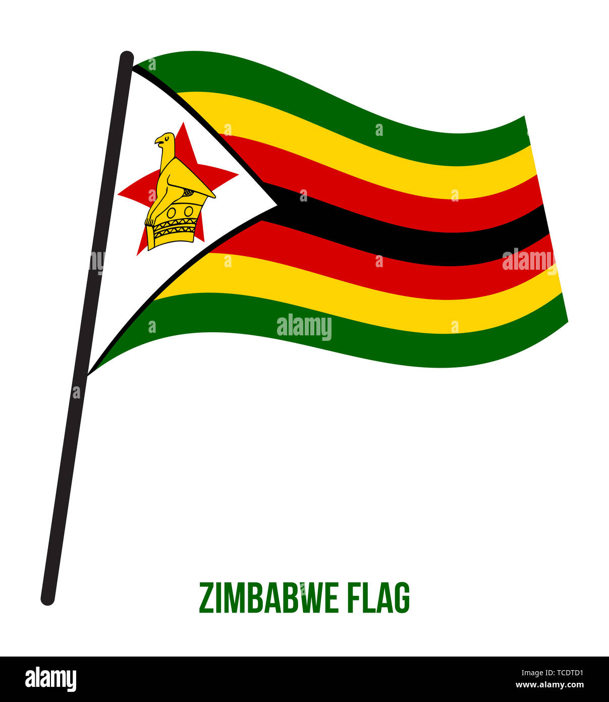 Zimbabwe Flag Waving Vector Illustration on White Background. Zimbabwe