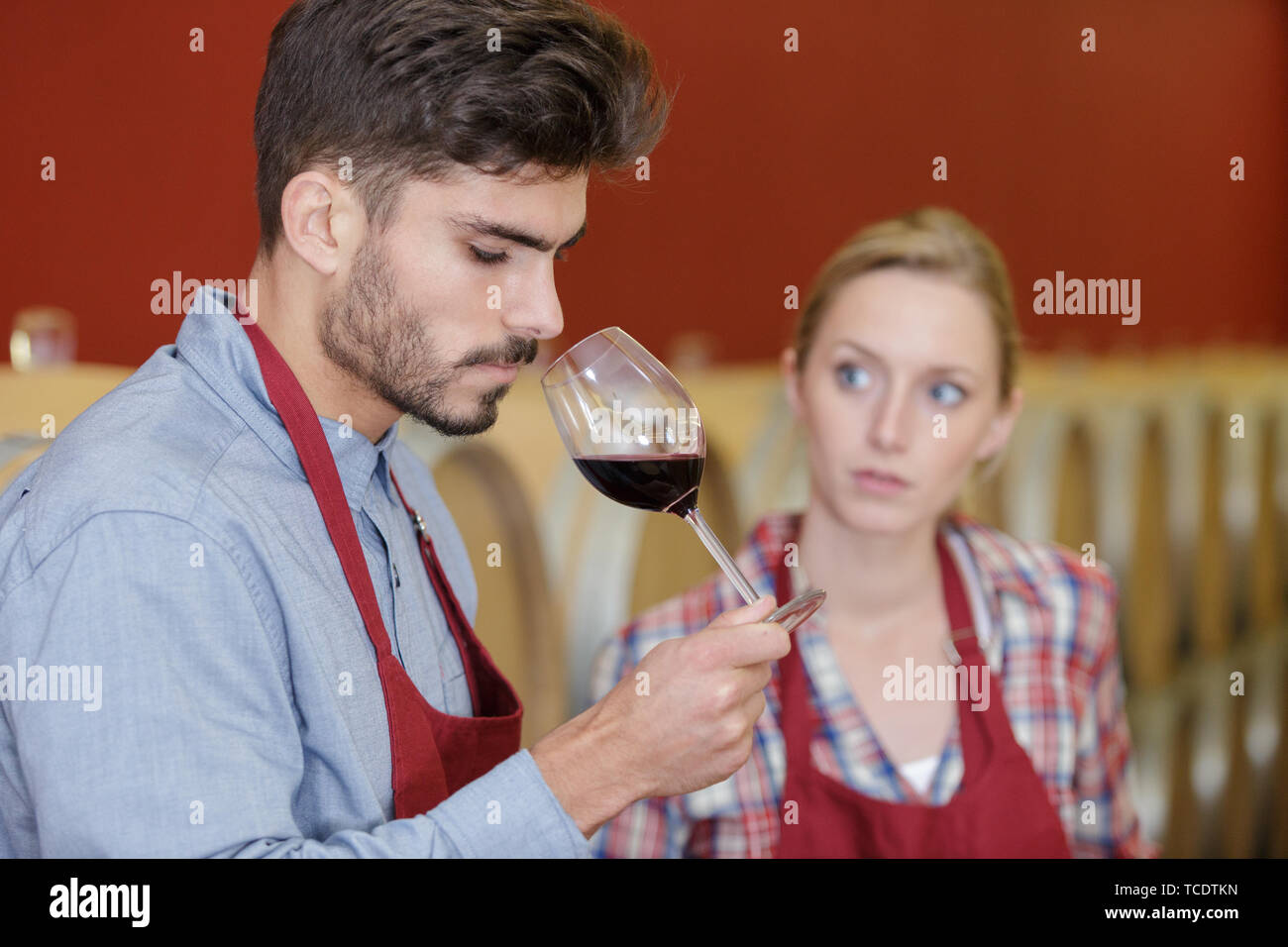 professional taster of winery tasting wine in a cellar Stock Photo Alamy