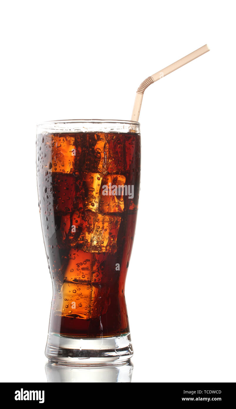 Glass of cola with ice isolated on white Stock Photo - Alamy