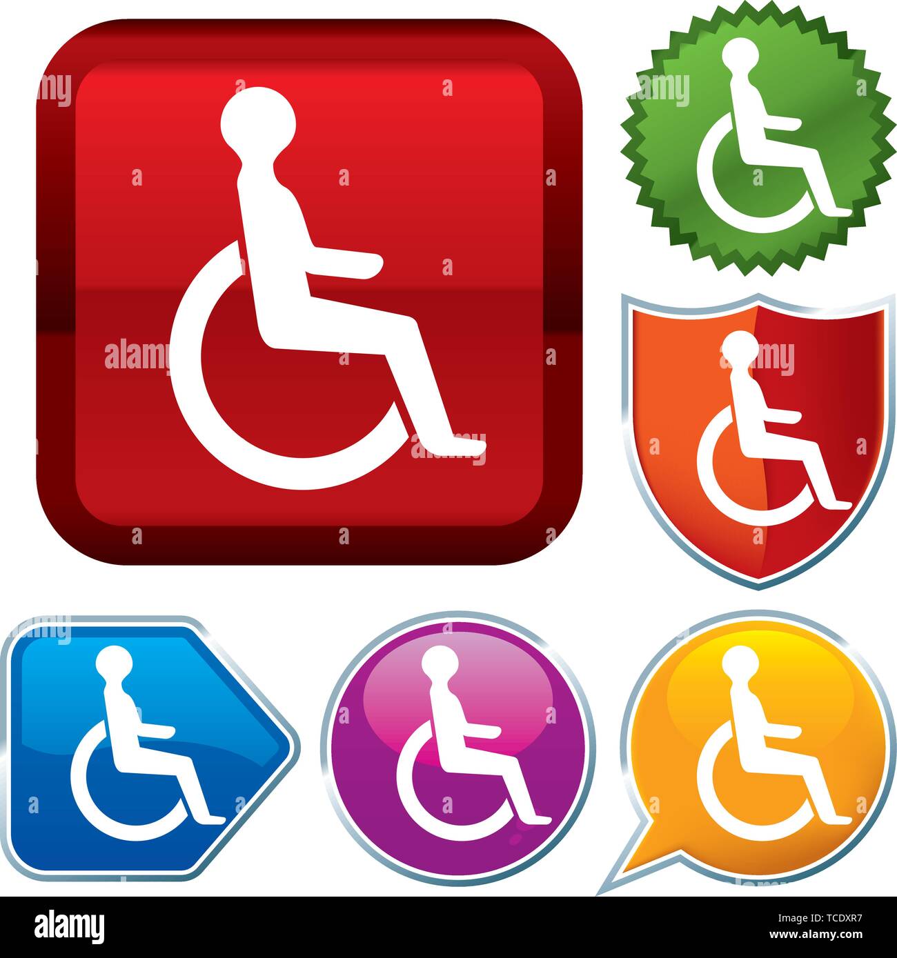 Vector illustration. Set shiny icon series on buttons. Handicapped. Stock Vector