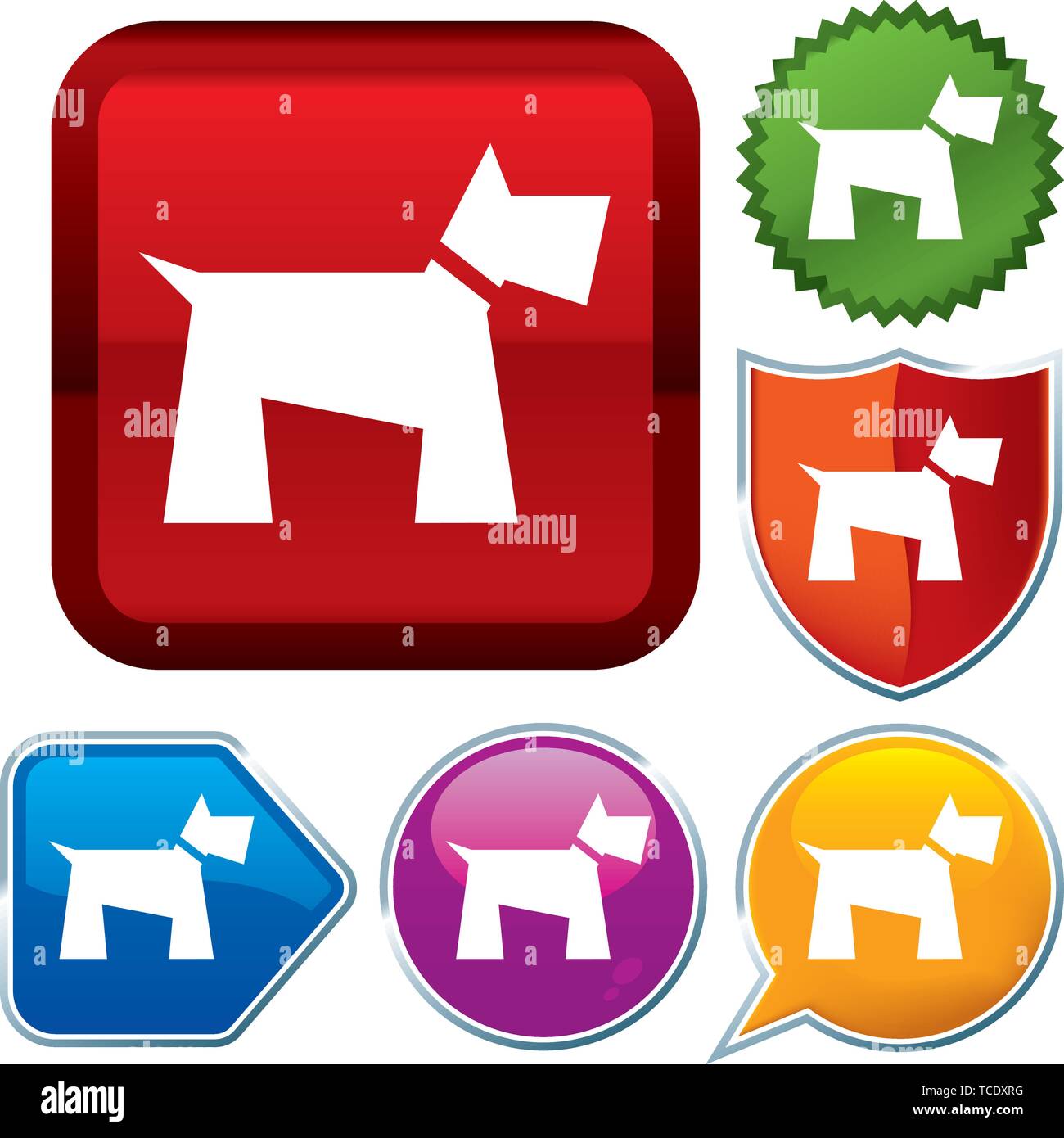 Vector illustration. Set shiny icon series on buttons. Dog. Stock Vector