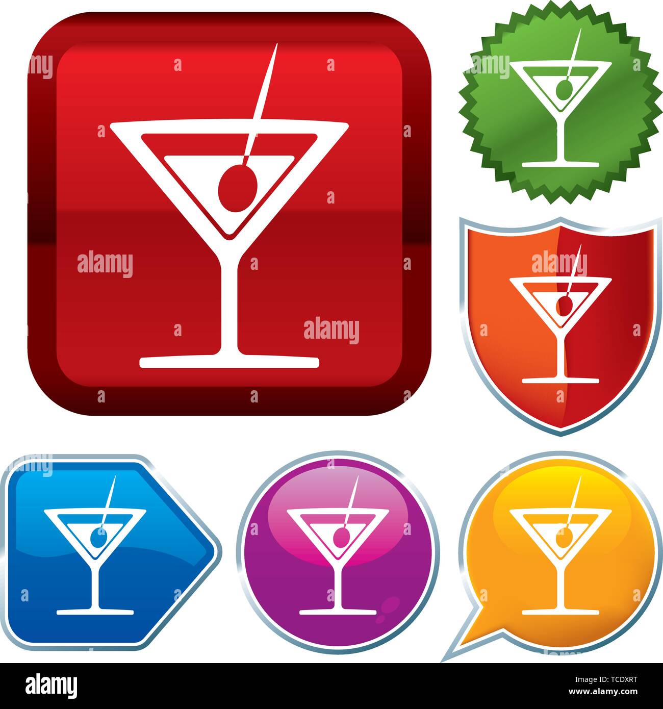 Vector illustration. Set shiny icon series on buttons. Drink. Stock Vector