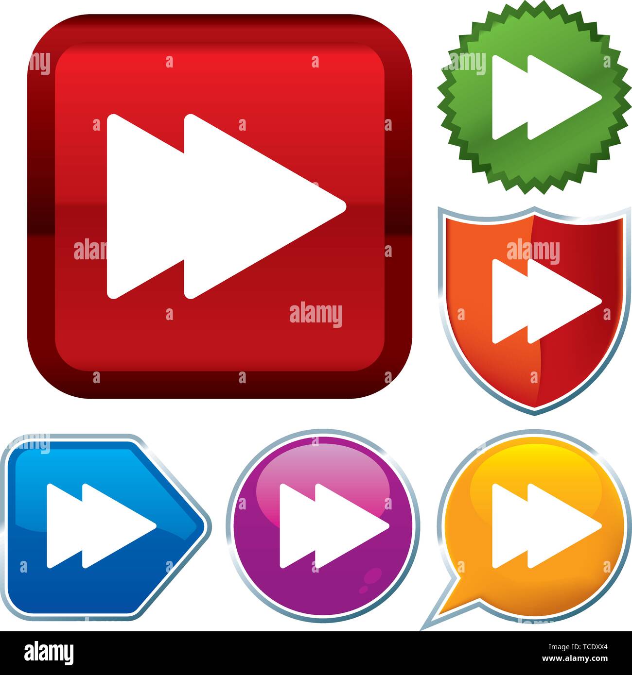 Vector illustration. Set shiny icon series on buttons. Fast. Stock Vector