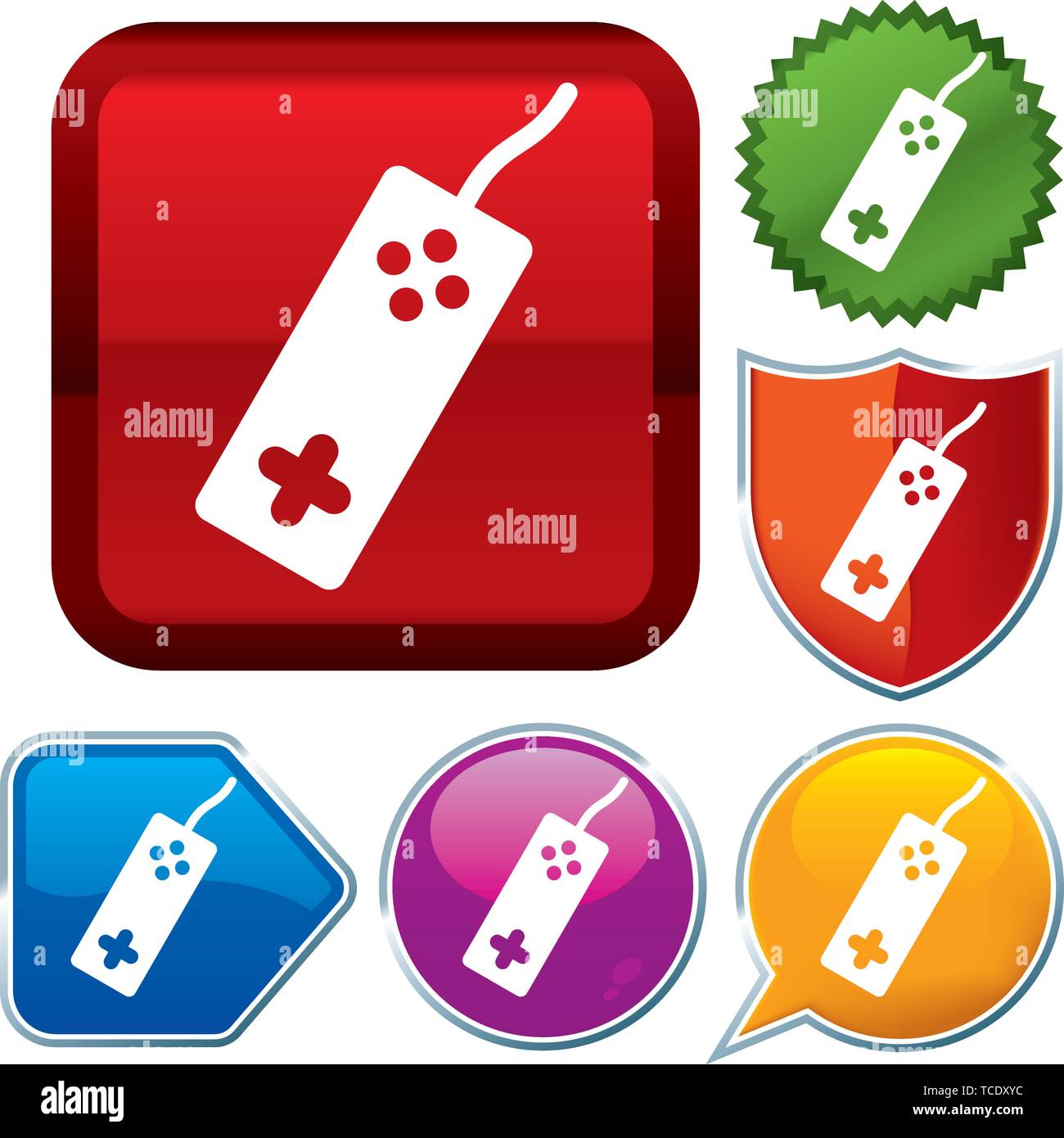 Vector illustration. Set shiny icon series on buttons. Game. Stock Vector