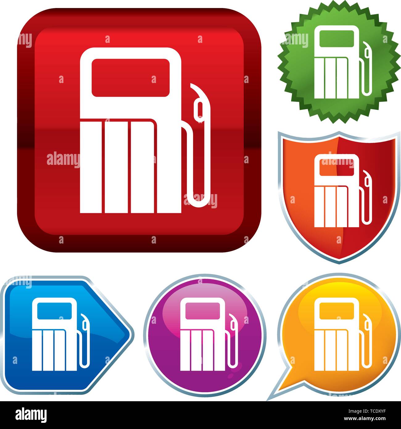 Vector illustration. Set shiny icon series on buttons. Gas station