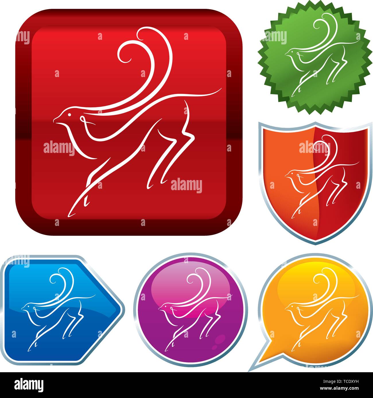 Vector illustration. Set shiny icon series on buttons. Gazelle. Stock Vector