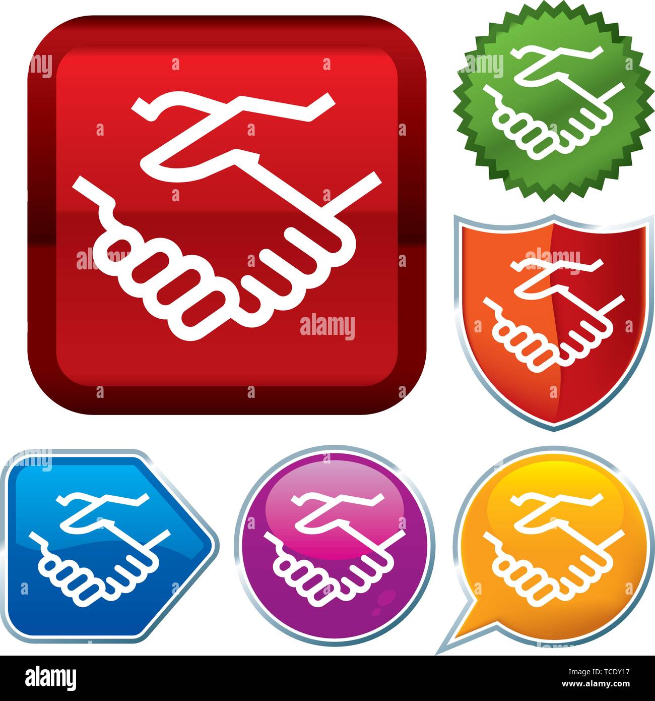 Vector illustration. Set shiny icon series on buttons. Handshake. Stock Vector