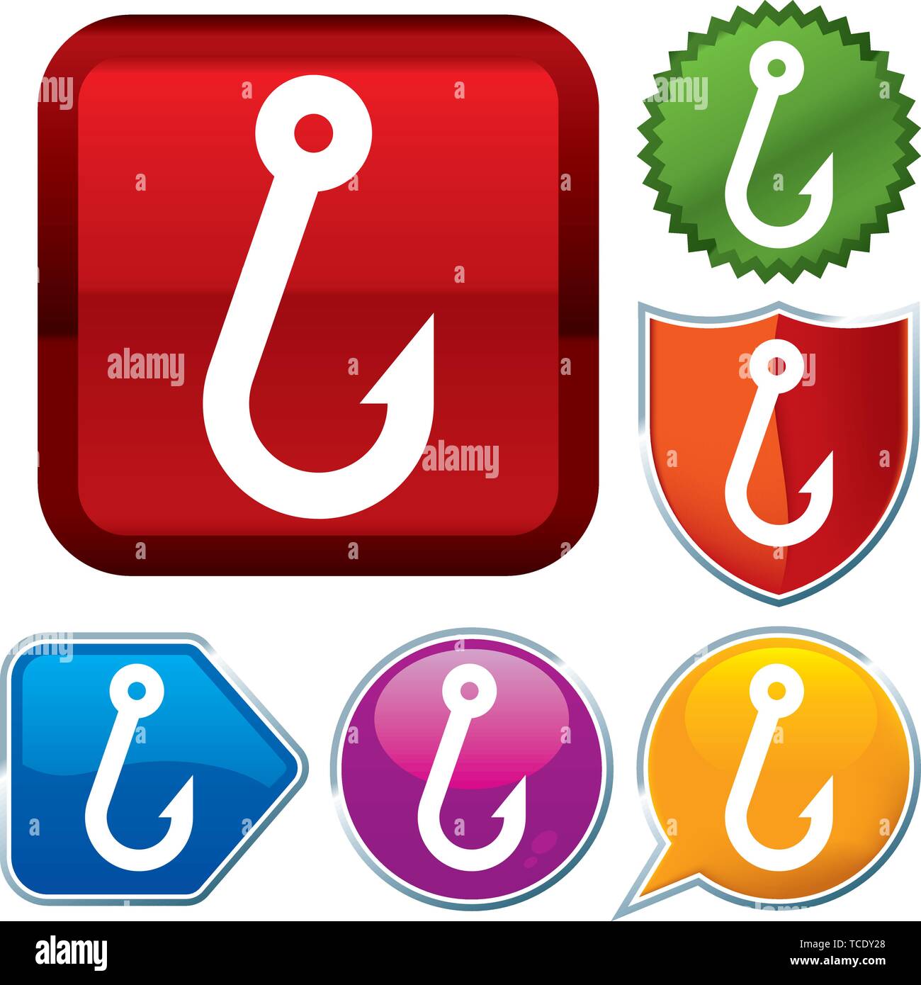Vector illustration. Set shiny icon series on buttons. Hook. Stock Vector
