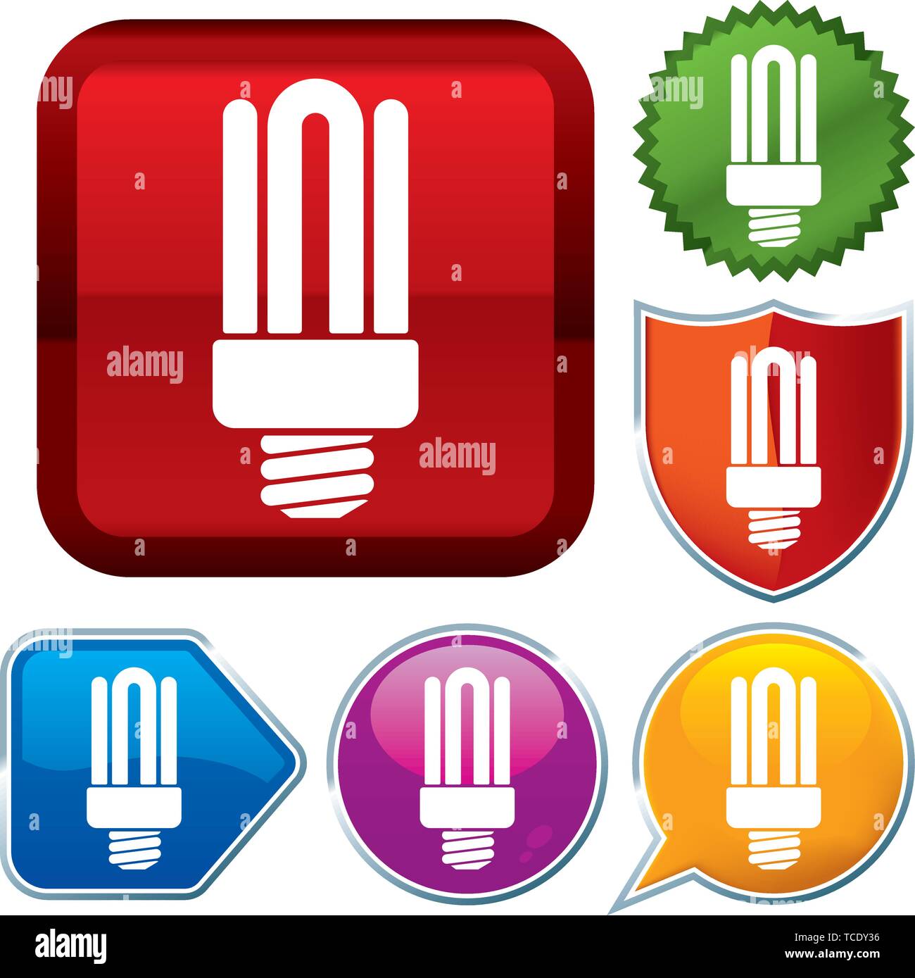 Vector illustration. Set shiny icon series on buttons. Fluorescent. Stock Vector