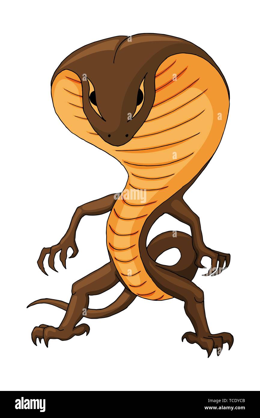 Vector illustration with a Cobra Humanoid creature. For sticker, poster, print Stock Vector