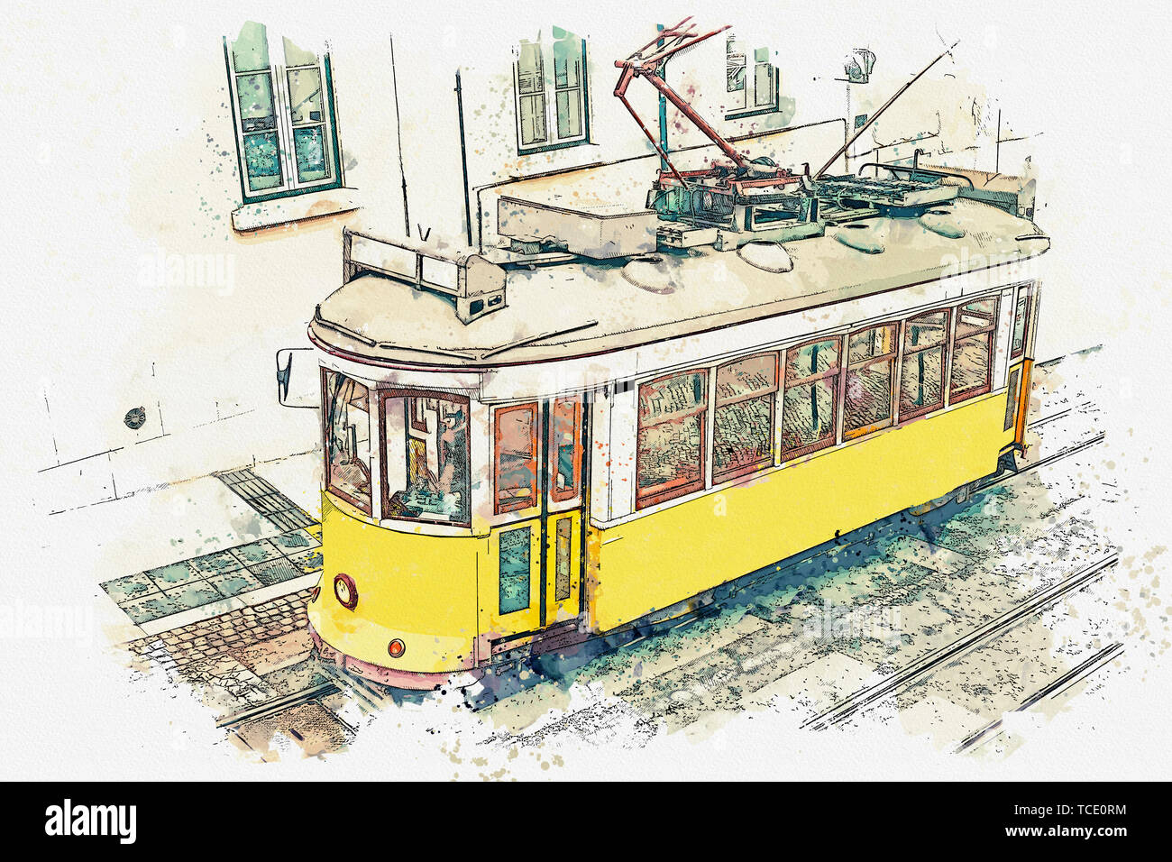Желтый трамвай рисунок