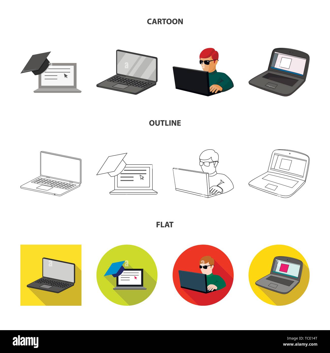 Vector illustration of pc and screen logo. Collection of pc and monitor ...