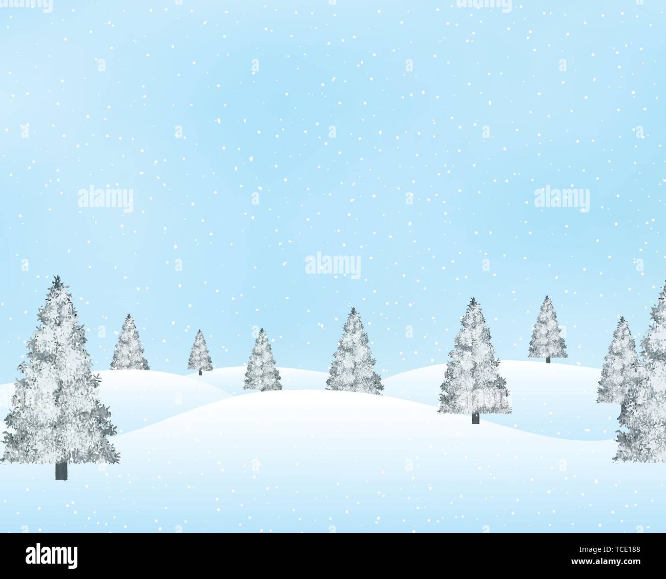 Winter landscape with snowy pine trees. Stock Vector
