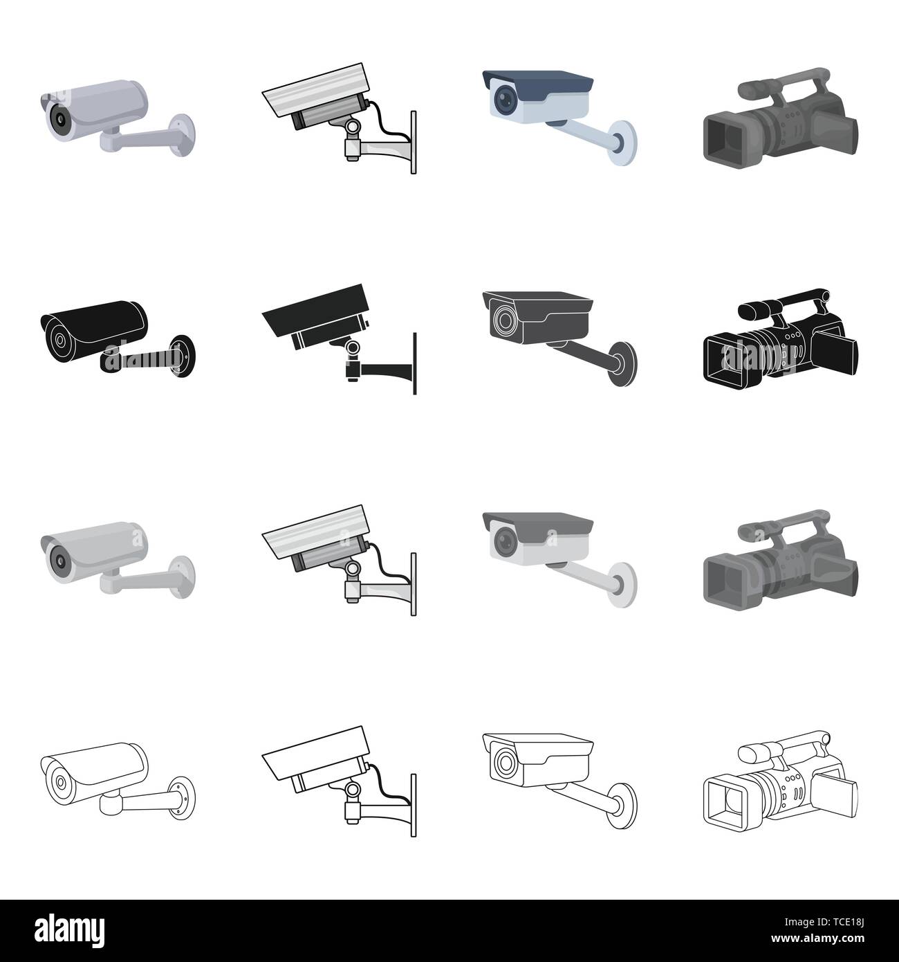 Vector design of camcorder and camera sign. Collection of camcorder and