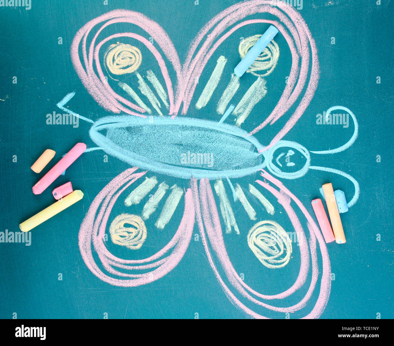 Butterfly, child's drawing with chalk Stock Photo Alamy