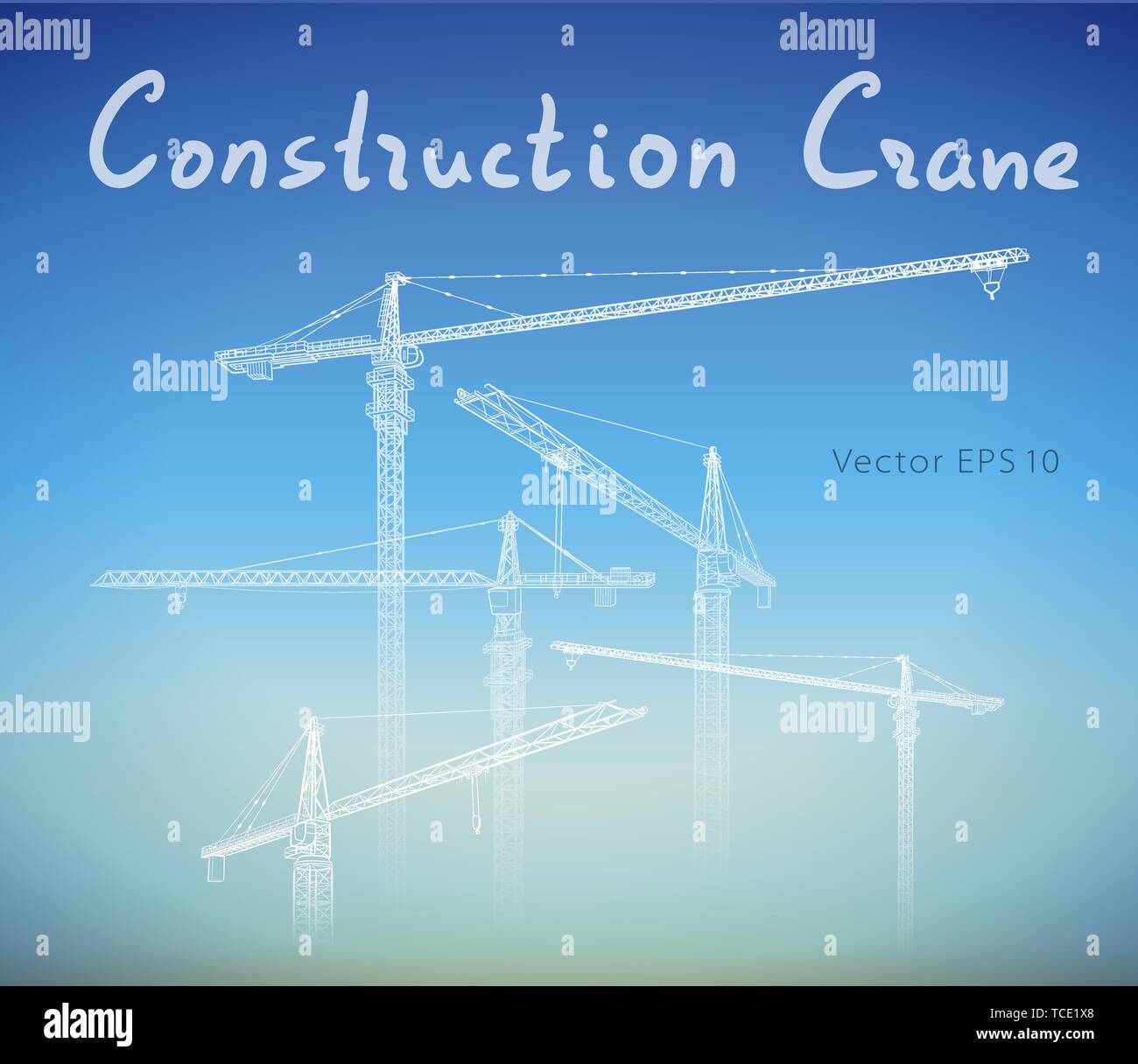 Tower construction crane. Vector line art on white Stock Vector