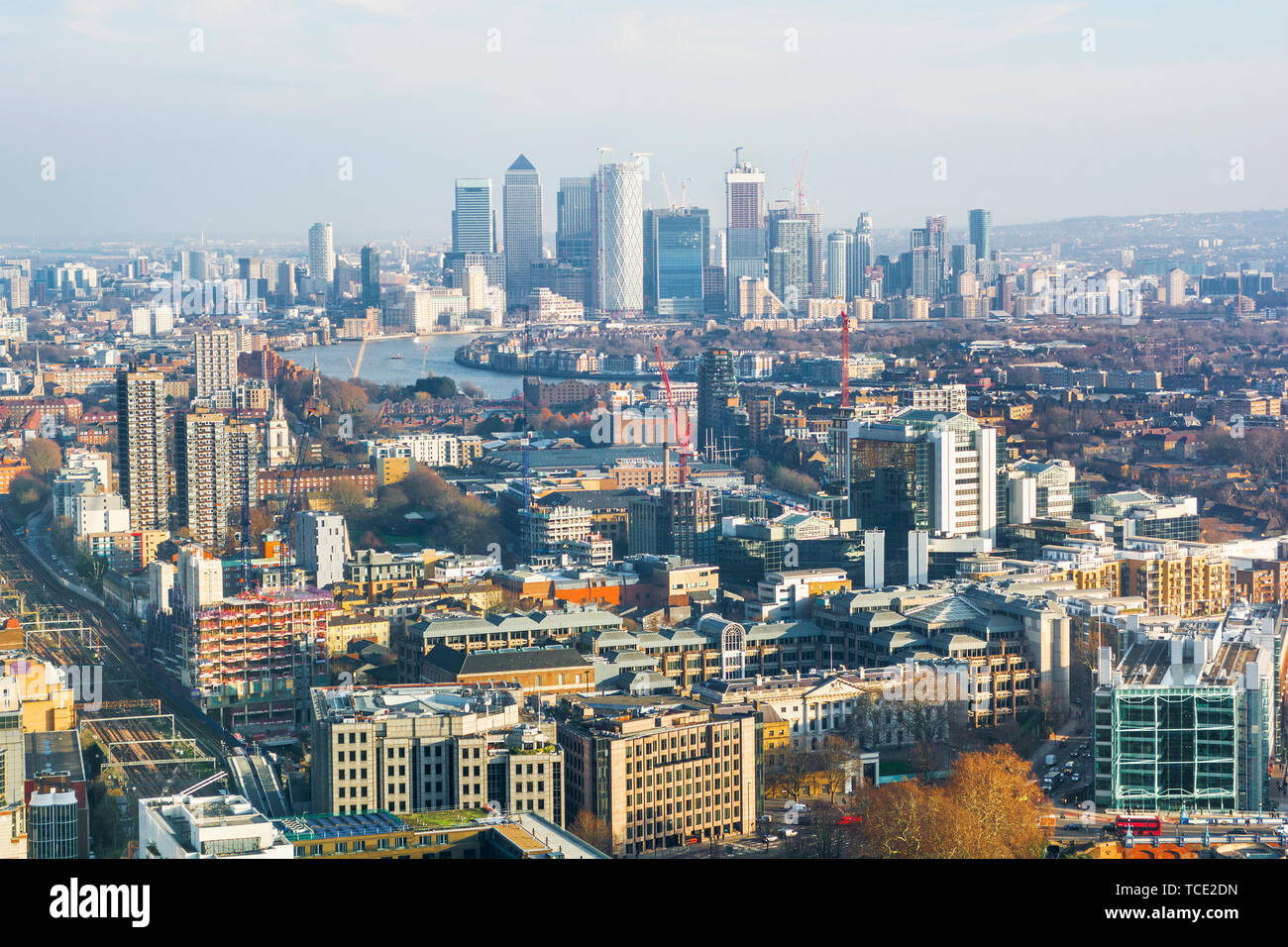 Aerial cityscape of Canary Wharf, London, United Kingdom Stock Photo