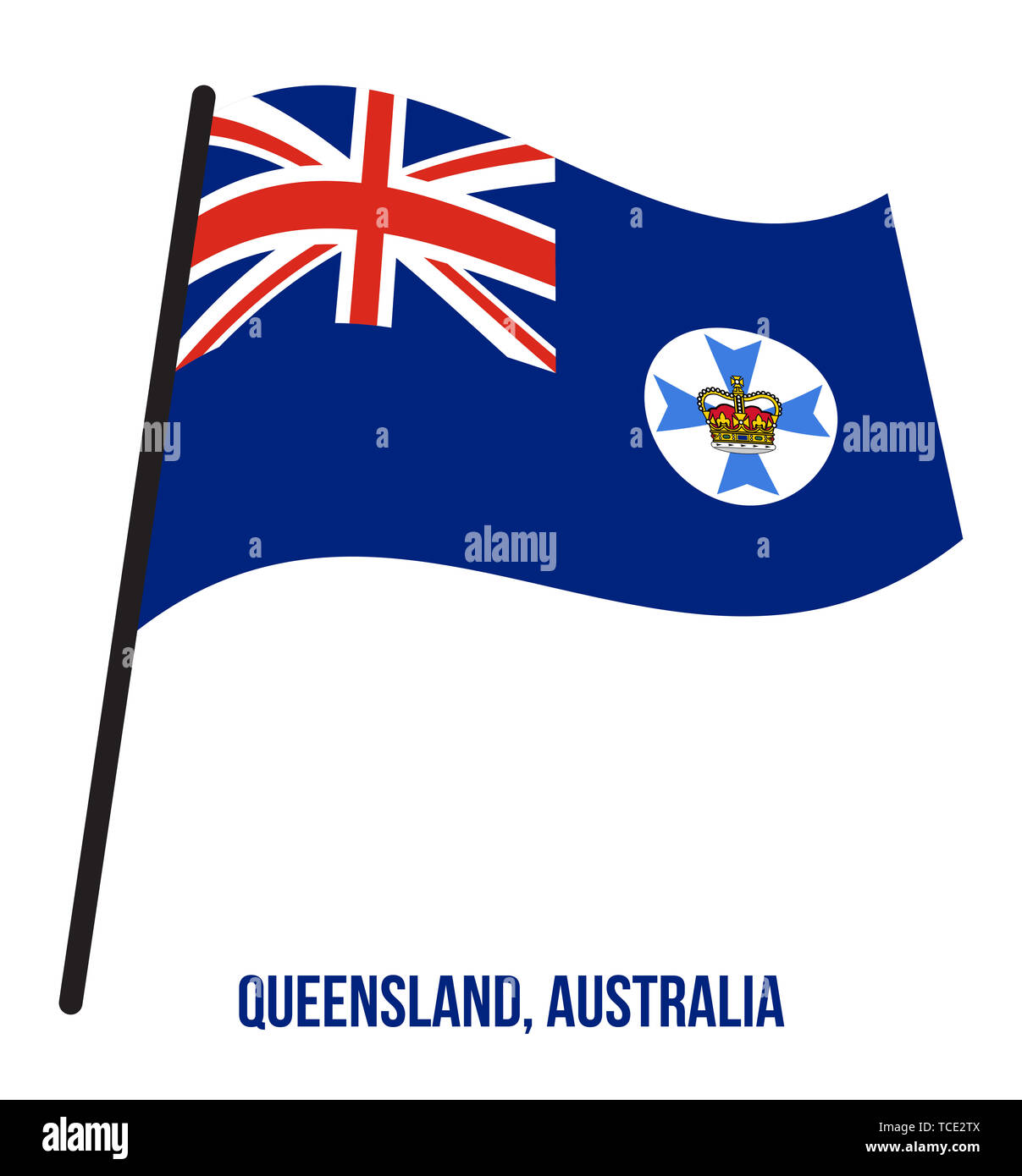 Queensland (Qld) Flag Waving Vector Illustration on White Background
