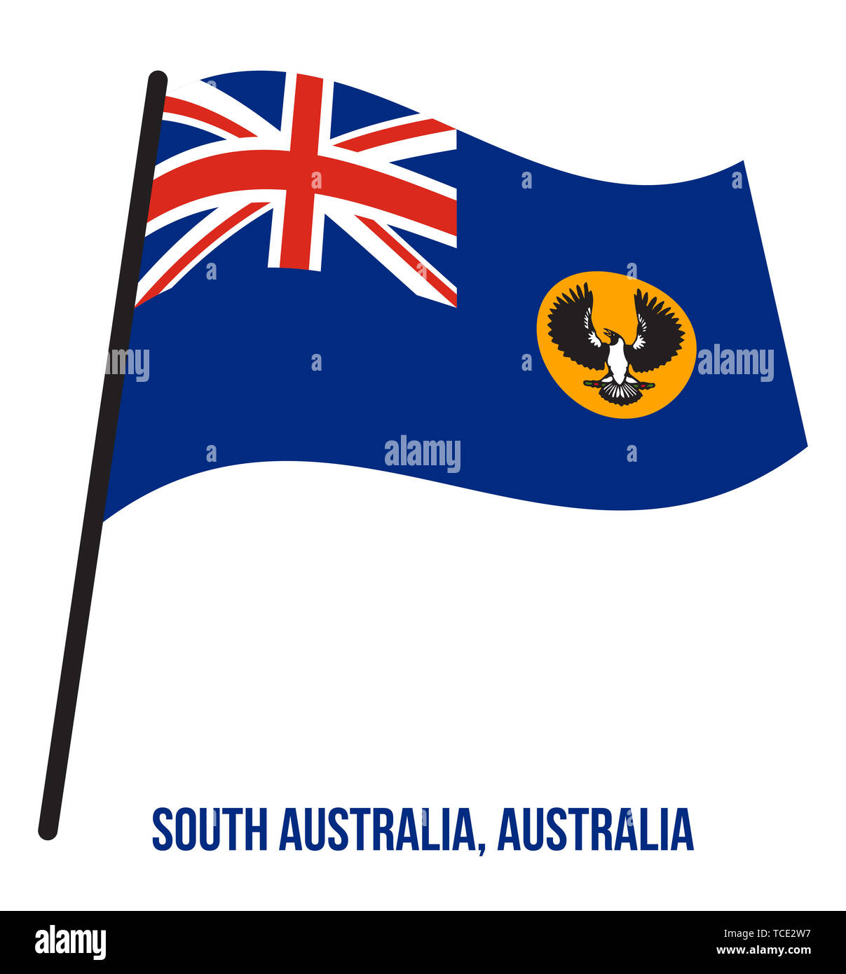 South Australia (SA) Flag Waving Vector Illustration on White Background. States Flag of Australia. Stock Photo