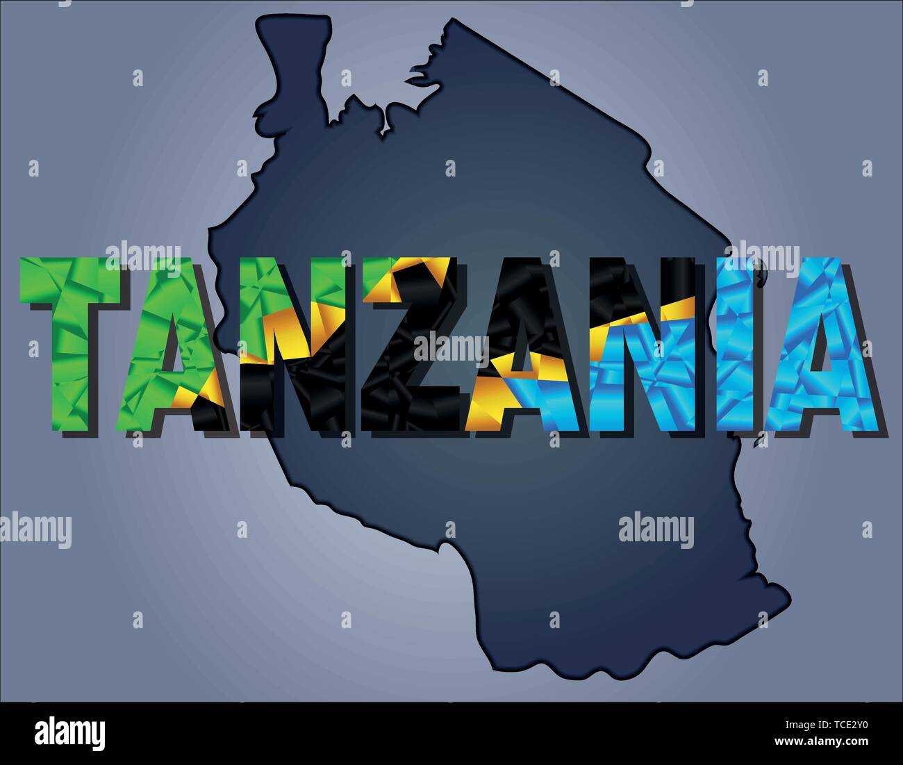 The contours of territory of Tanzania - The Contours Of Territory Of Tanzania And Tanzania Word In Colours Of The National Flag Green Black Blue And Yellow Africa Continent TCE2Y0 