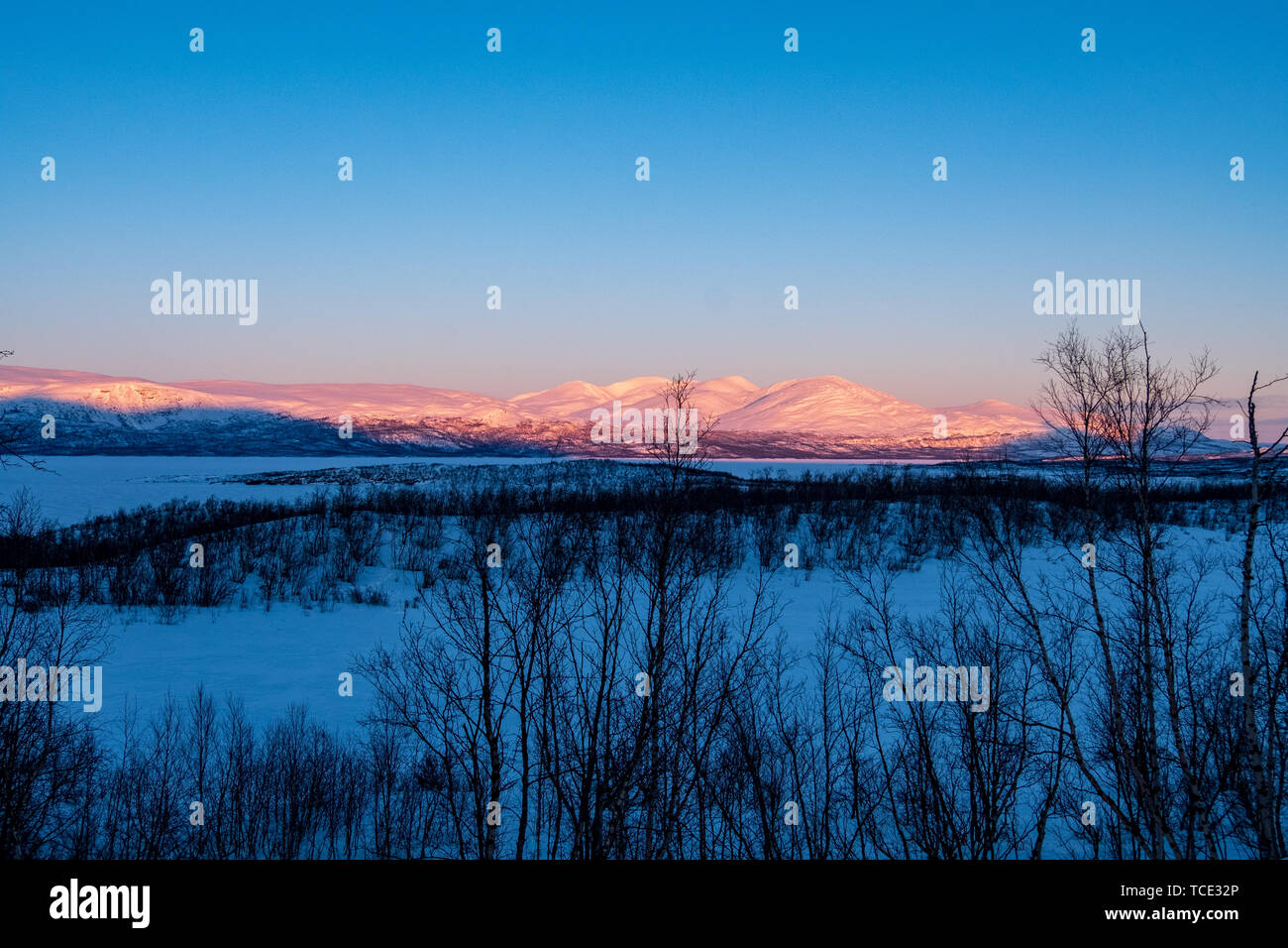 Mountain landscape at sunset, Abisko National Park, Swedish Lapland, Kiruna, Sweden Stock Photo