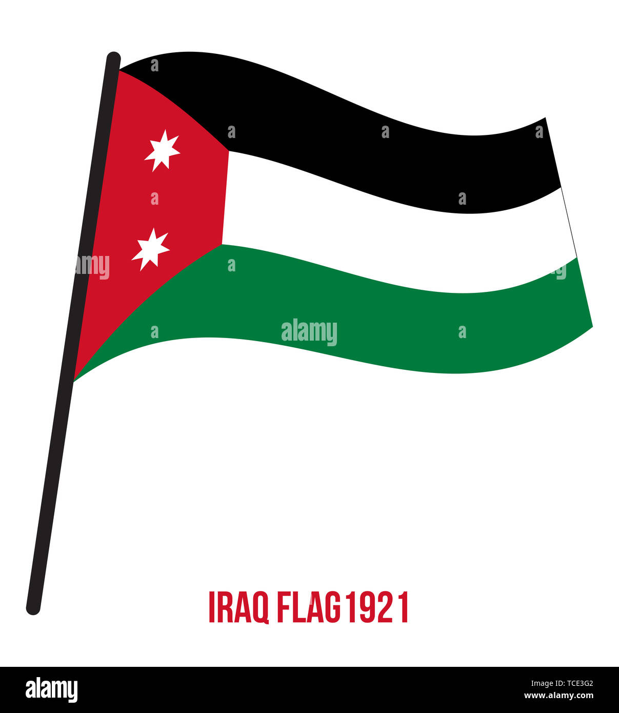 Iraq Flag (1921-1959) Waving Vector Illustration on White Background. Historical Iraq Flag. Stock Photo