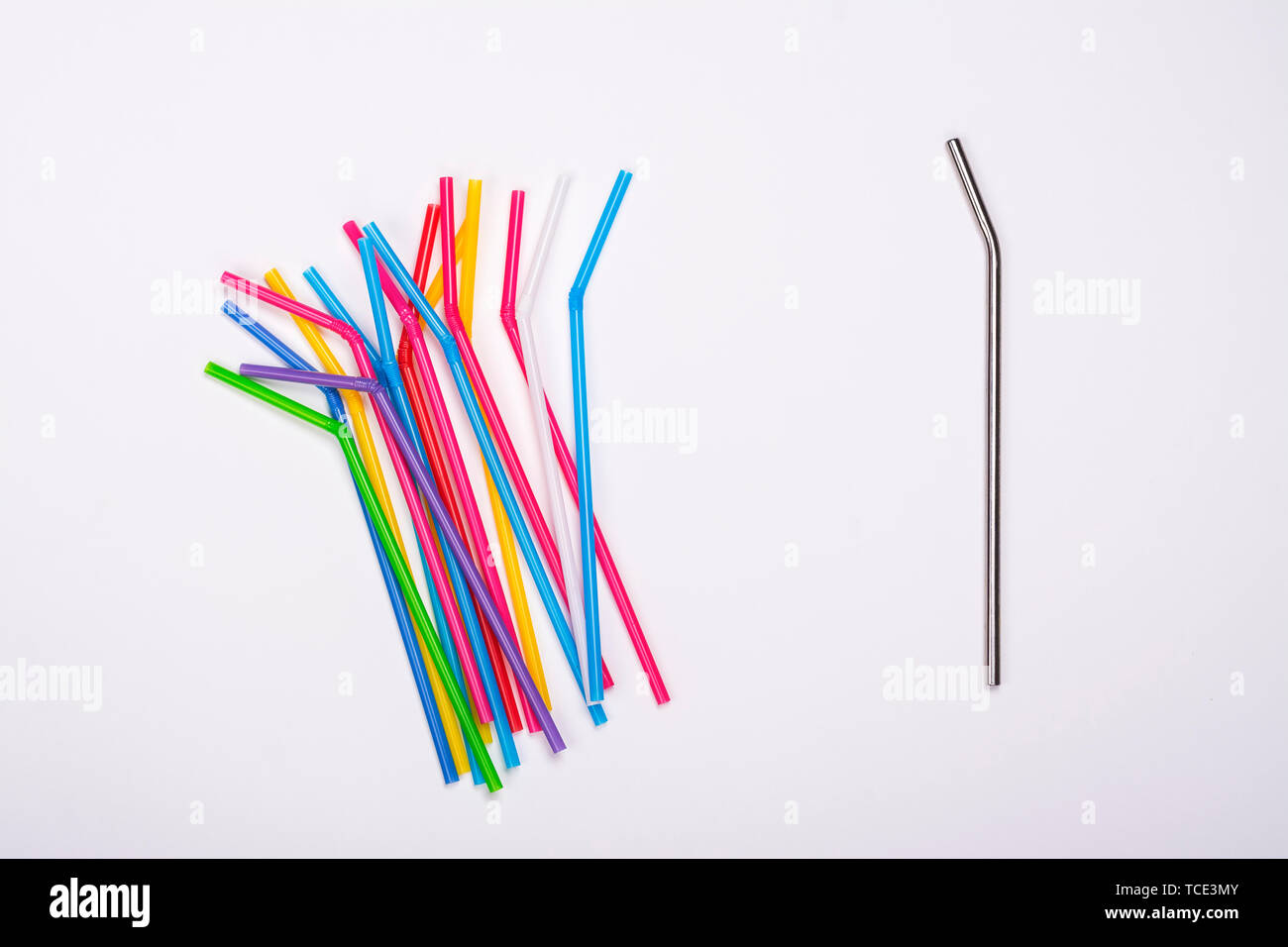 Plastic straws and metal straw Stock Photo Alamy
