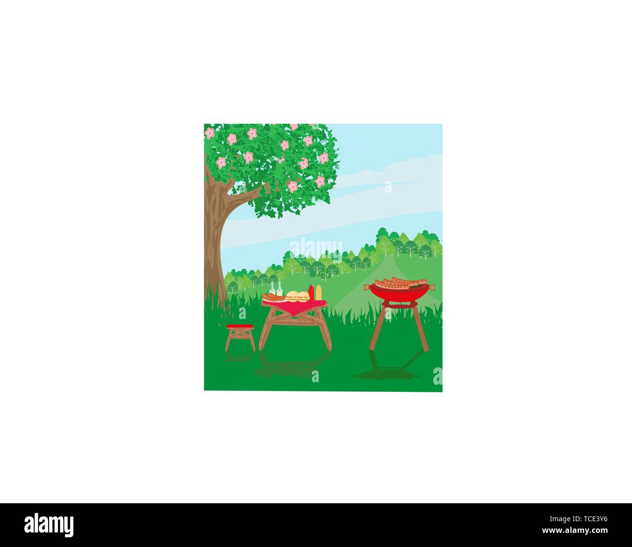 Picnic table bbq grill Stock Vector Images - Alamy