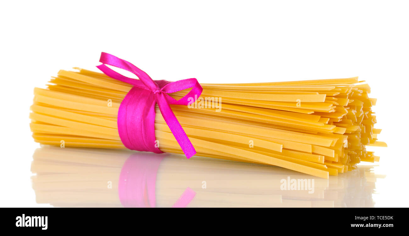 Spaghetti Ribbon Bunch of spaghetti with ribbon isolated on white Stock Photo - Alamy