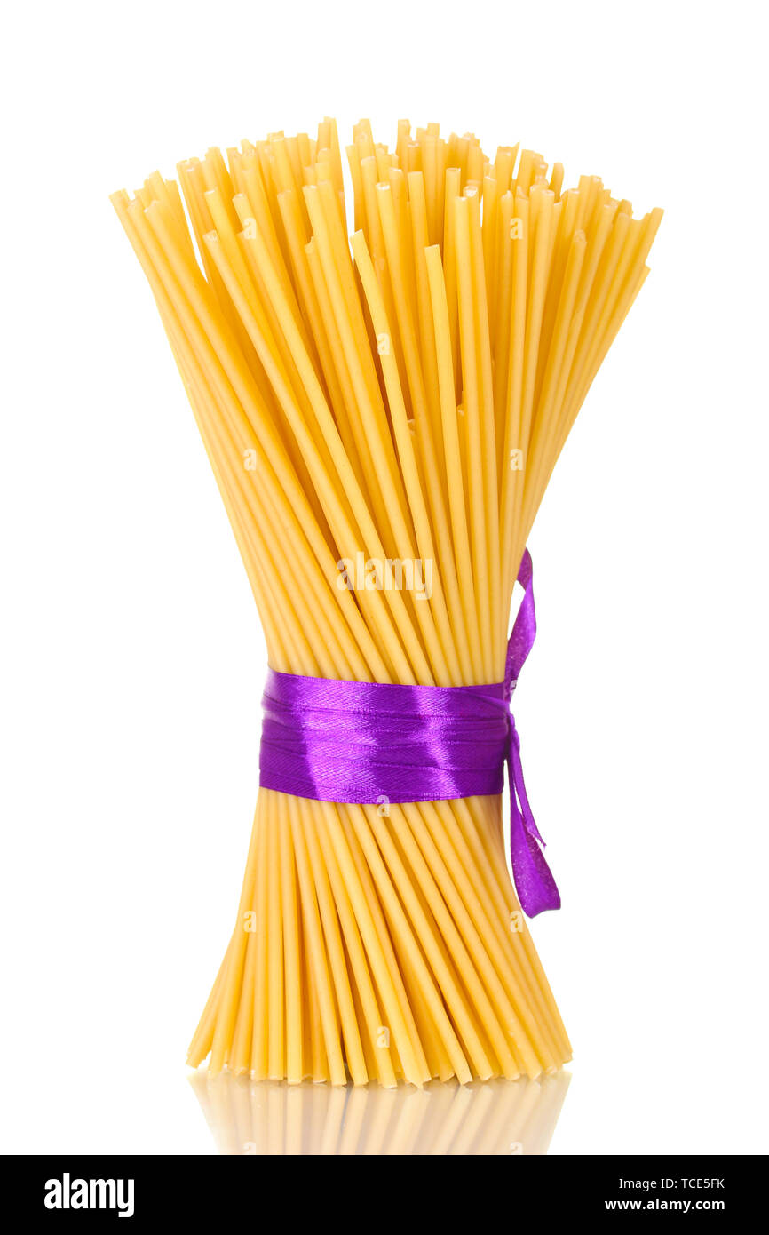 Spaghetti Ruby Ribbons Bunch of spaghetti with ribbon isolated on white Stock Photo - Alamy