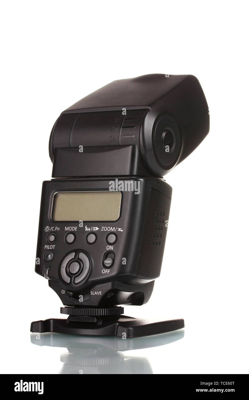 Camera flash isolated on white Stock Photo - Alamy