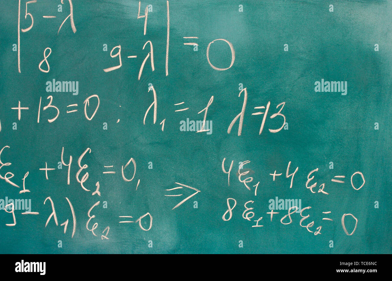 formulas written on green chalkboard Stock Photo