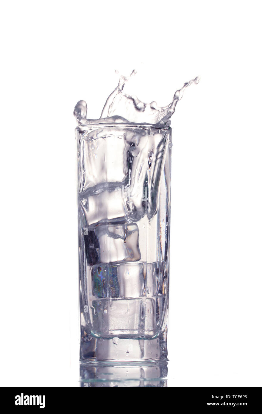 fresh water in glass with ice cubes isolated on white Stock Photo - Alamy