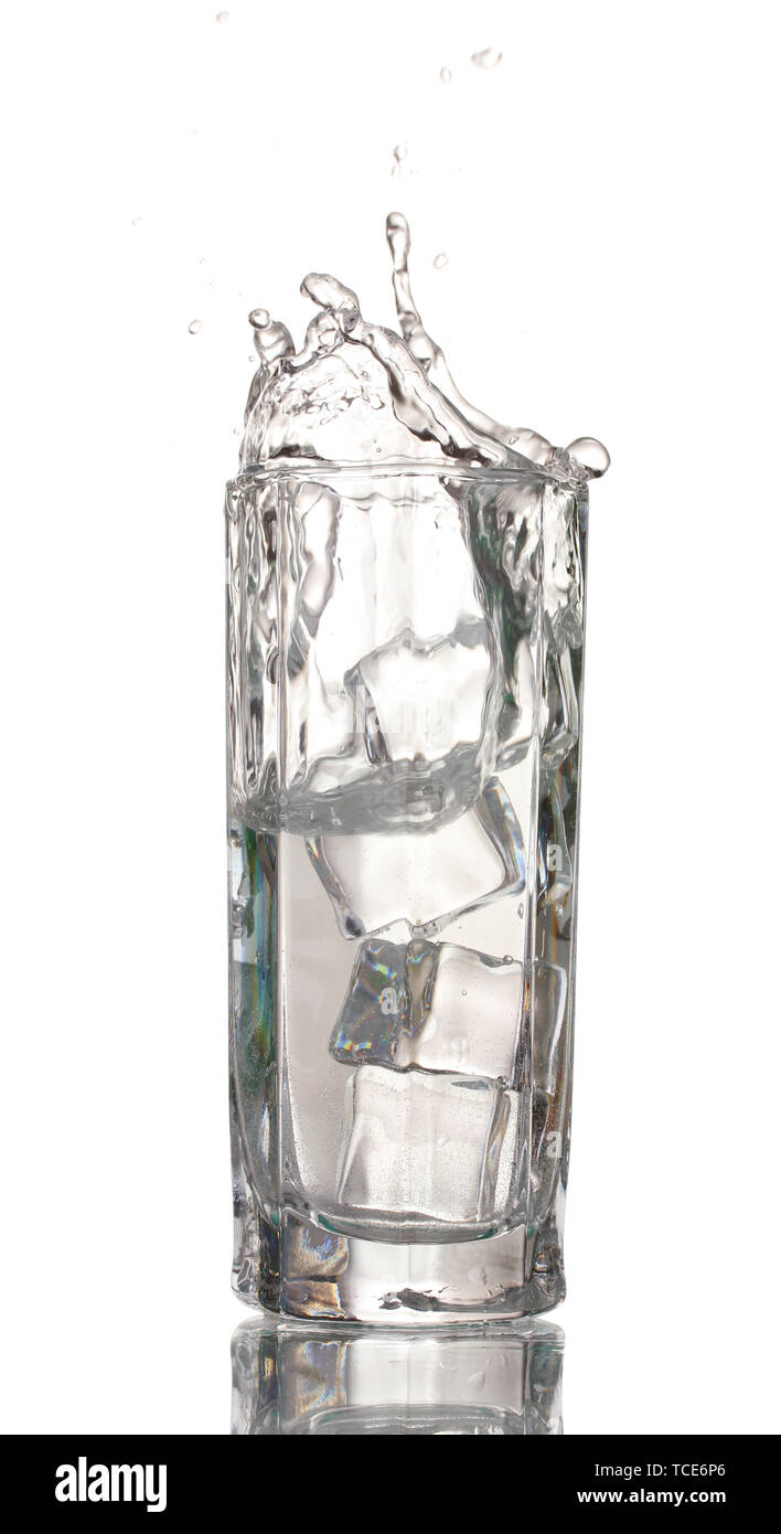 fresh water in glass with ice cubes isolated on white Stock Photo - Alamy